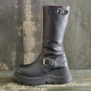 Steve Madden Blk Leather Mid-Calf Boot w/Buckles